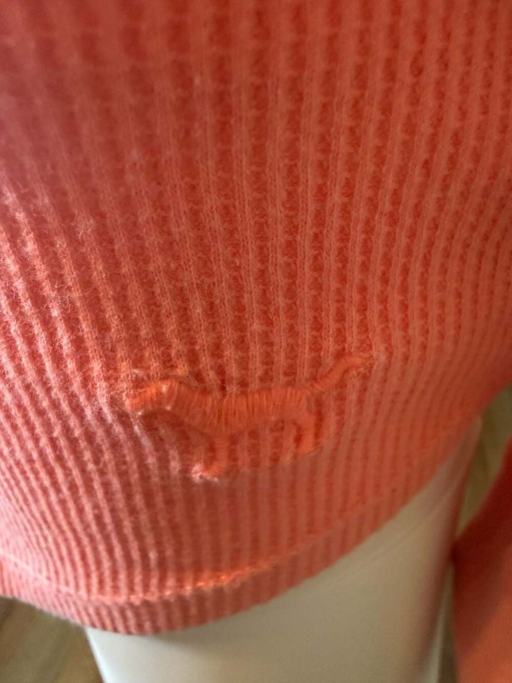 Pink Victoria's Secret Coral Orange Waffle Knit Thermal Long Sleeve Top Size S - Picture 4 of 4